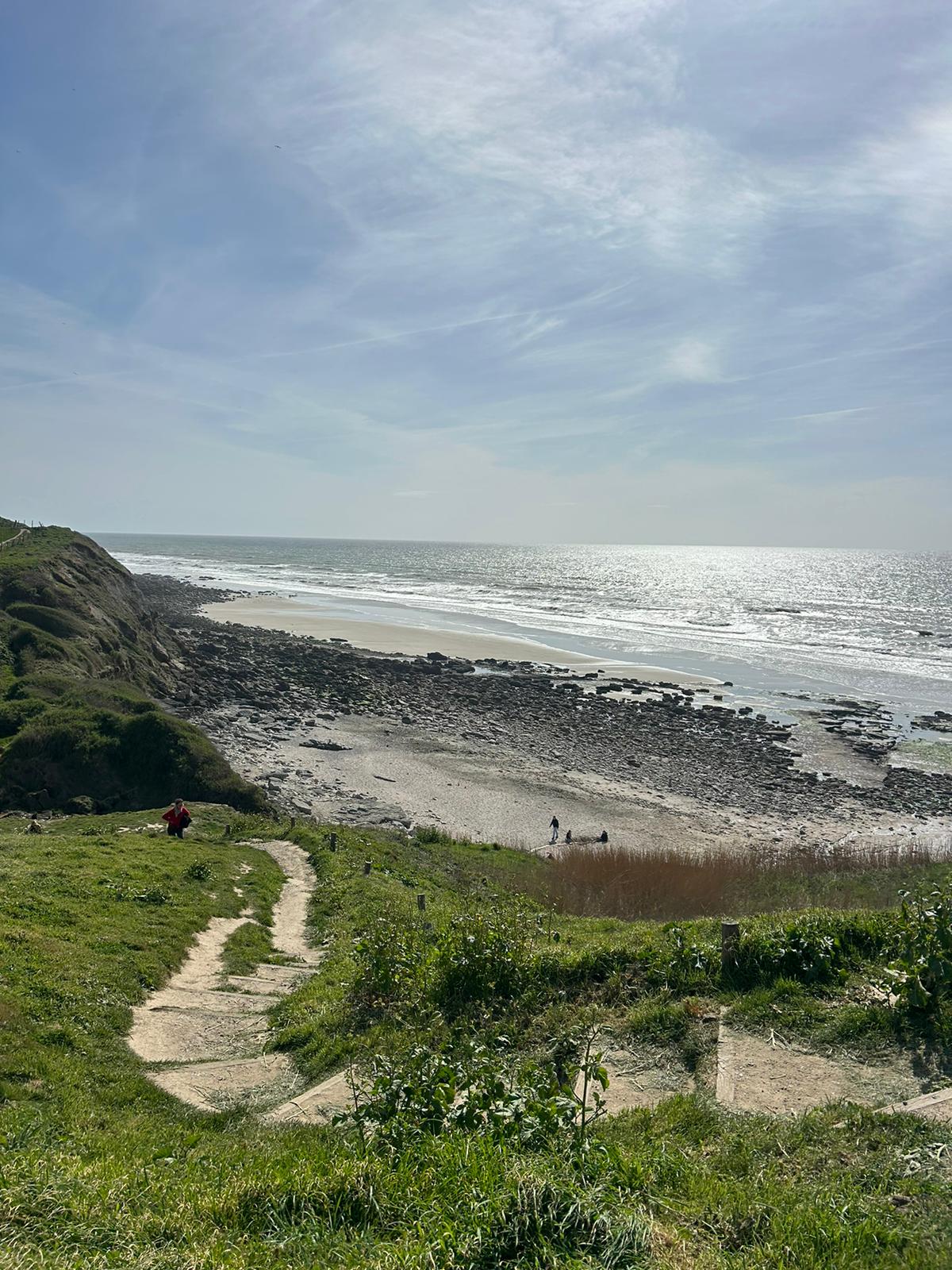 Panorama sur la Côte d'Opale depuis la falaise, plage à marée basse